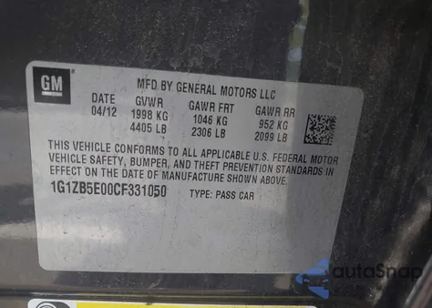 2012 Chevrolet Malibu Ls from USA, damaged, VIN 1G1ZB5E00CF331050